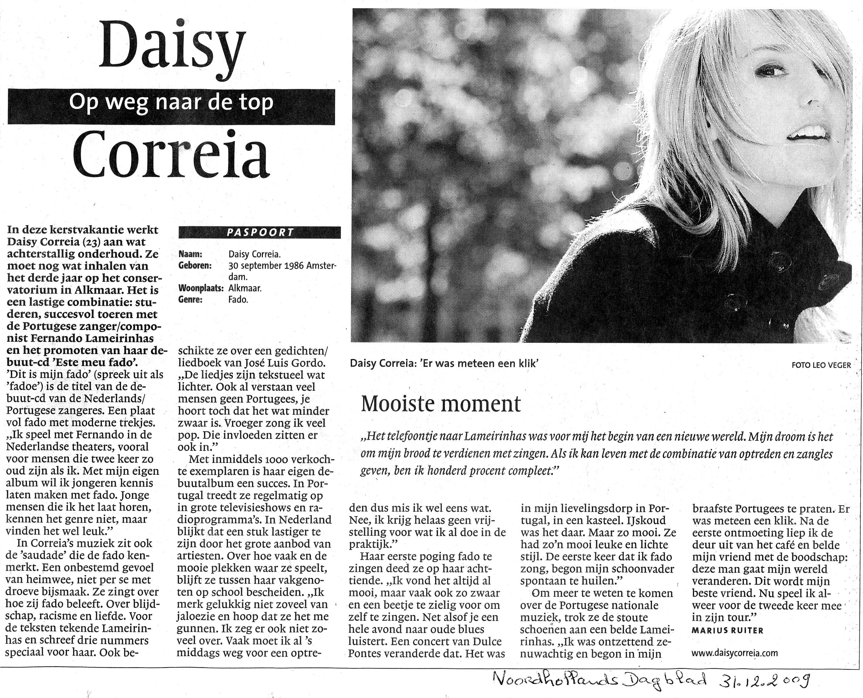 2009-12-31 Artikel over Daisy in NH Dagblad a